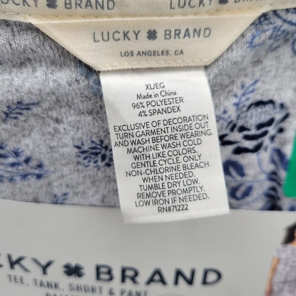 Lucky Brand Floral Tee Tank Shorts Pants Pajama 4 Piece Set Blue Grey XL